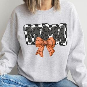 Basketball Mama Bow Checkered Cozy Crewneck Sweatshirt NEW